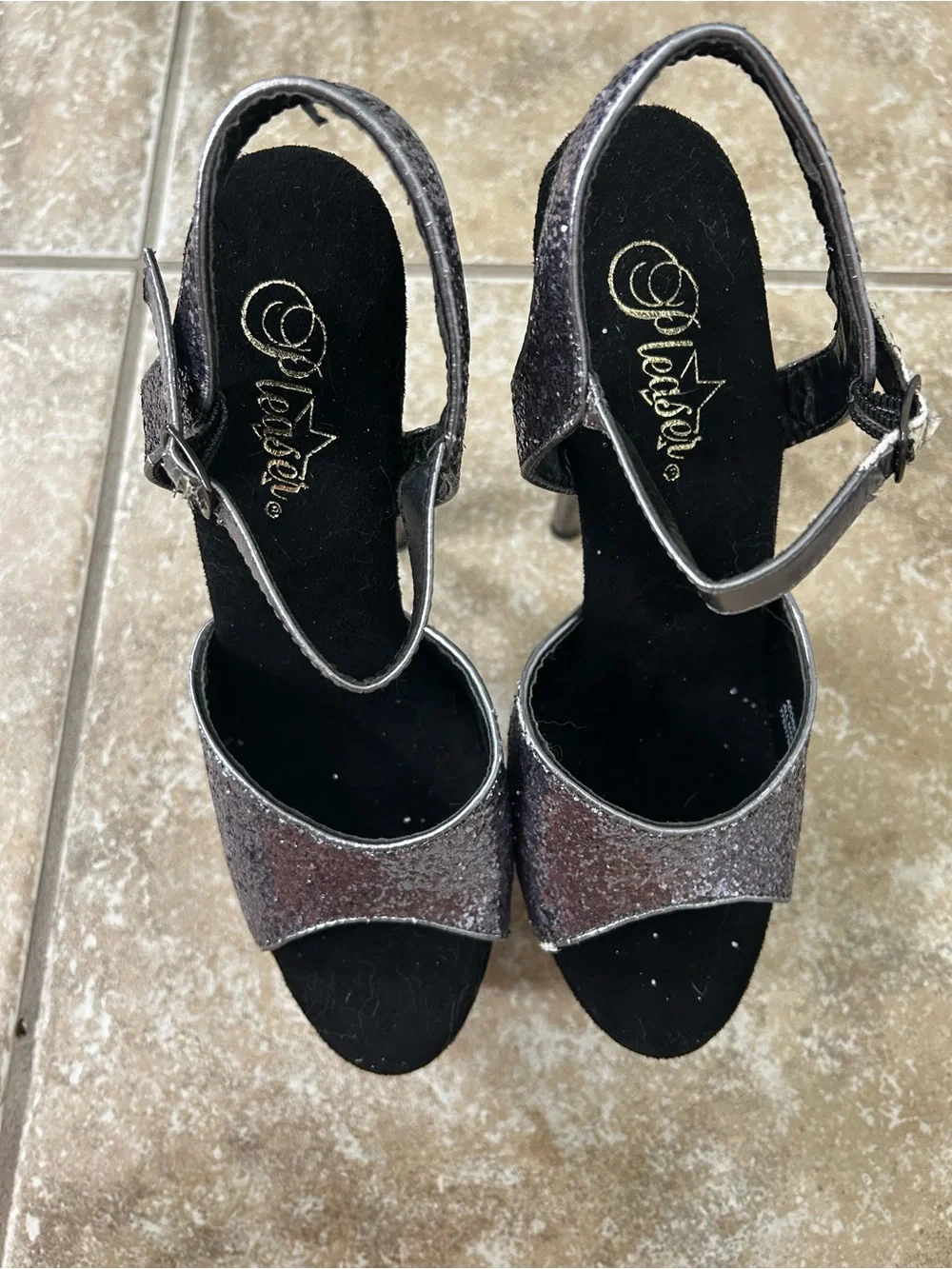 Silver Glitter Platform High Heel Sandals - Women's Pleaser Adore